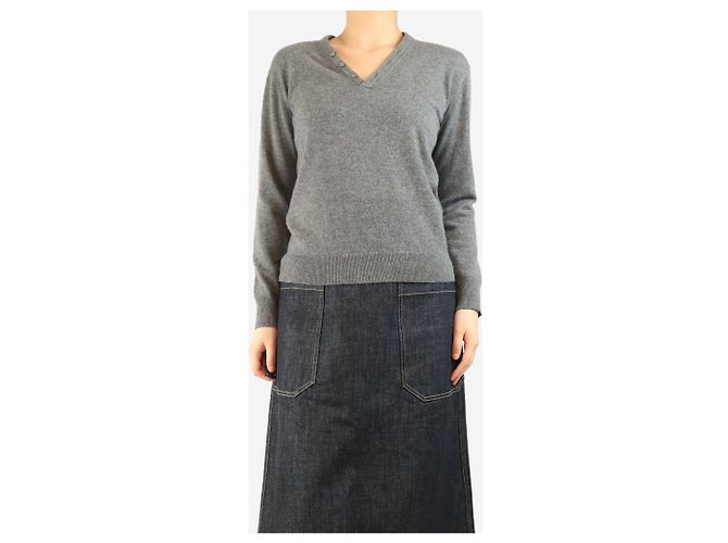 Theory Suéter de cashmere cinza com decote em V - tamanho S - vista 3