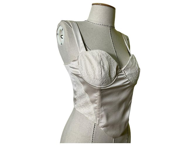 Autre Marque Meshki Havva Satin Spitzen Corset Top Creme Roh - Ansicht 2