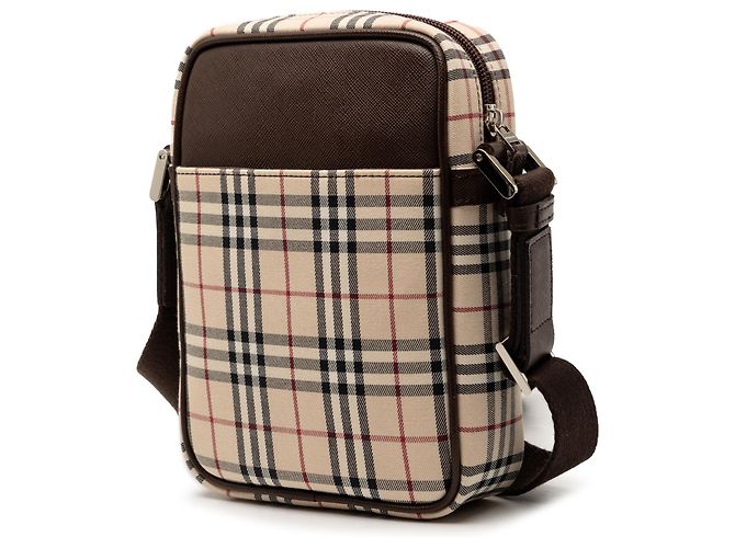 Borsa a tracolla in tela check beige Burberry - vista 2