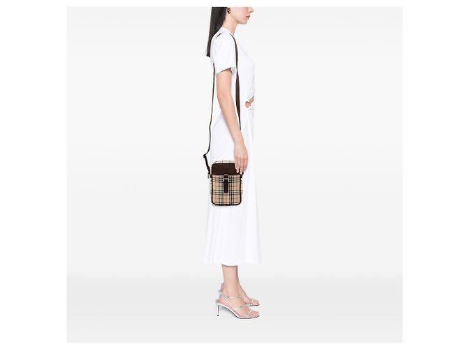 Borsa a tracolla in tela check beige Burberry - vista 7