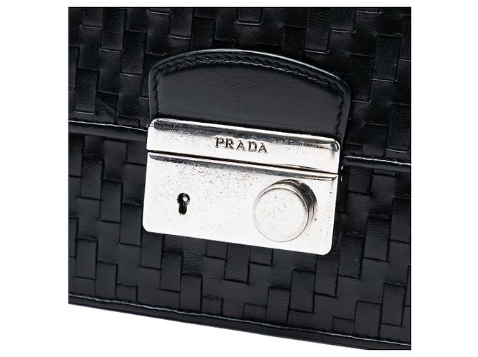 Bolsa de corrente em couro madras trançado preto Prada - vista 5