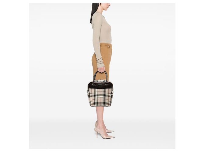 Burberry Beiger Hauscheck-Canvas-Handtasche - Ansicht 7