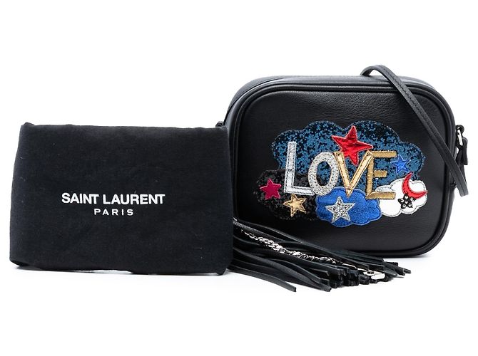 Borsa a tracolla mini in nappa nera ricamata Love di Saint Laurent Nero - vista 8