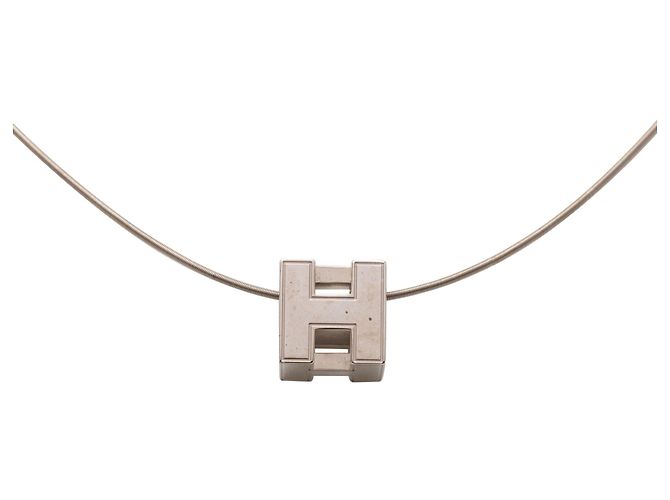Hermès Silber Palladium Beschichtete Emaille Cube dH Halskette - Ansicht 2