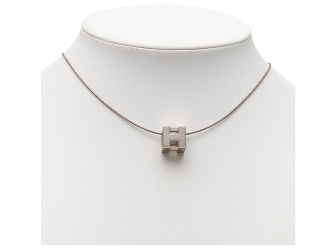 Hermès Silber Palladium Beschichtete Emaille Cube dH Halskette - Ansicht 5