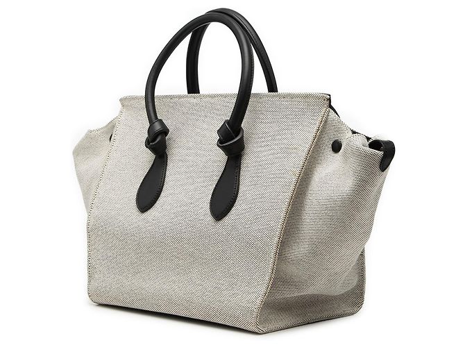 Céline Celine Graue kleine bicolor Canvas- und Kalbsleder-Krawattenknoten-Handtasche - Ansicht 2