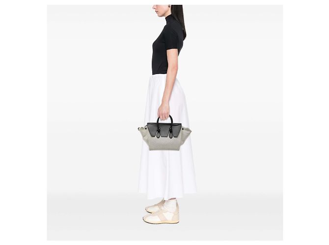 Céline Celine Graue kleine bicolor Canvas- und Kalbsleder-Krawattenknoten-Handtasche - Ansicht 7