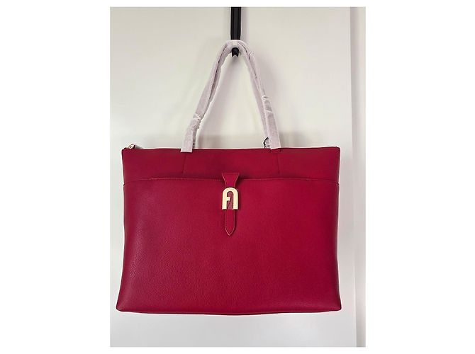 Furla rote Tasche aus genarbtem Leder Golden - Ansicht 11