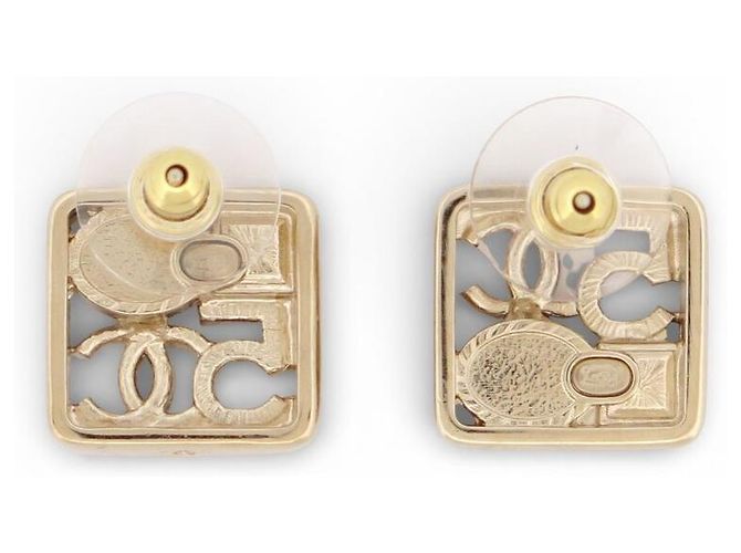 NUOVE ORECCHINI CHANEL LOGO CC QUADRATO NUM 5 STRASS PERLA D'oro - vista 2