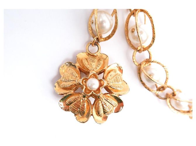 VINTAGE CHANEL KETTE PERLEN IN KÄFIG GÜRTEL HALSKETTE PERLEN T110 Golden - Ansicht 4