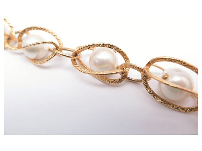 VINTAGE CHANEL KETTE PERLEN IN KÄFIG GÜRTEL HALSKETTE PERLEN T110 Golden - Ansicht 5