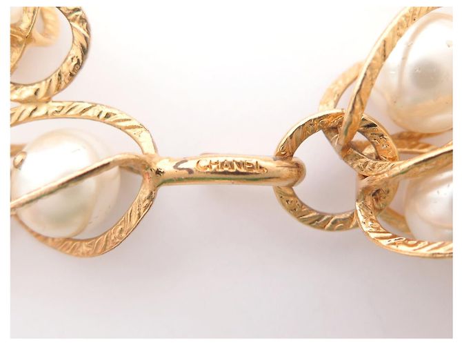 VINTAGE CHANEL KETTE PERLEN IN KÄFIG GÜRTEL HALSKETTE PERLEN T110 Golden - Ansicht 6