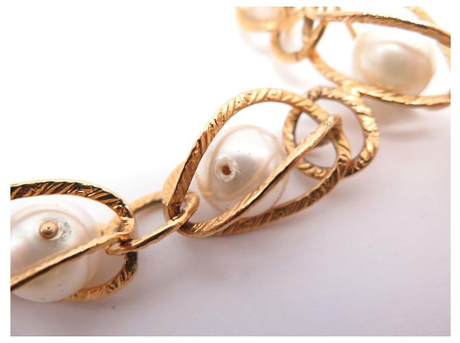 VINTAGE CHANEL KETTE PERLEN IN KÄFIG GÜRTEL HALSKETTE PERLEN T110 Golden - Ansicht 7