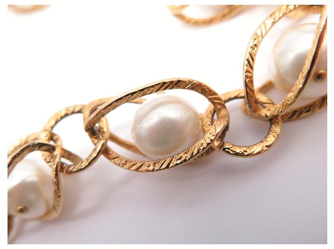 VINTAGE CHANEL KETTE PERLEN IN KÄFIG GÜRTEL HALSKETTE PERLEN T110 Golden - Ansicht 8