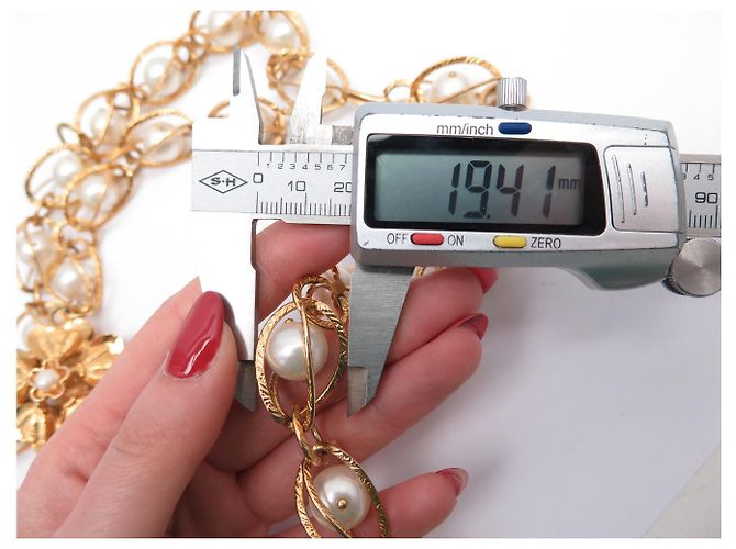 VINTAGE CHANEL KETTE PERLEN IN KÄFIG GÜRTEL HALSKETTE PERLEN T110 Golden - Ansicht 9