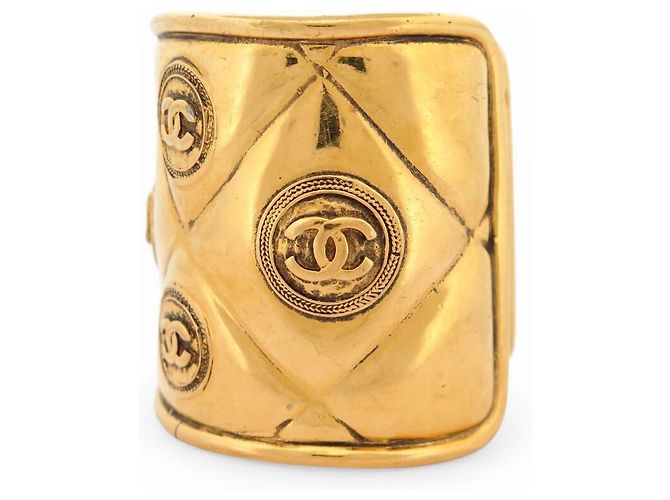 BRACCIALE VINTAGE CHANEL MANCHETTE APERTA QUILT LOGO CC 18 CM ORO D'oro - vista 2