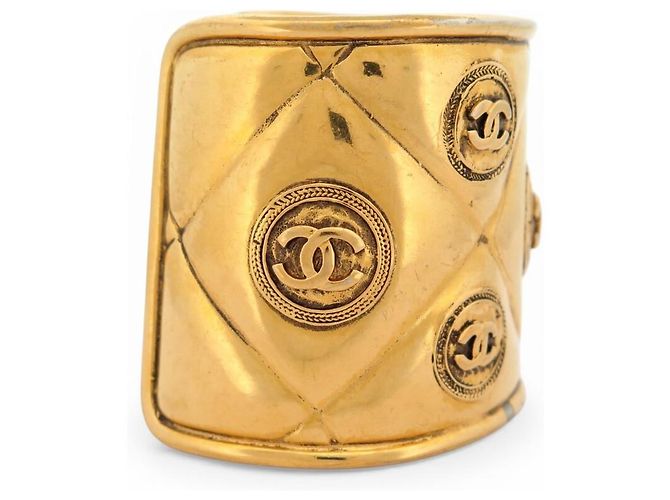 BRACCIALE VINTAGE CHANEL MANCHETTE APERTA QUILT LOGO CC 18 CM ORO D'oro - vista 4