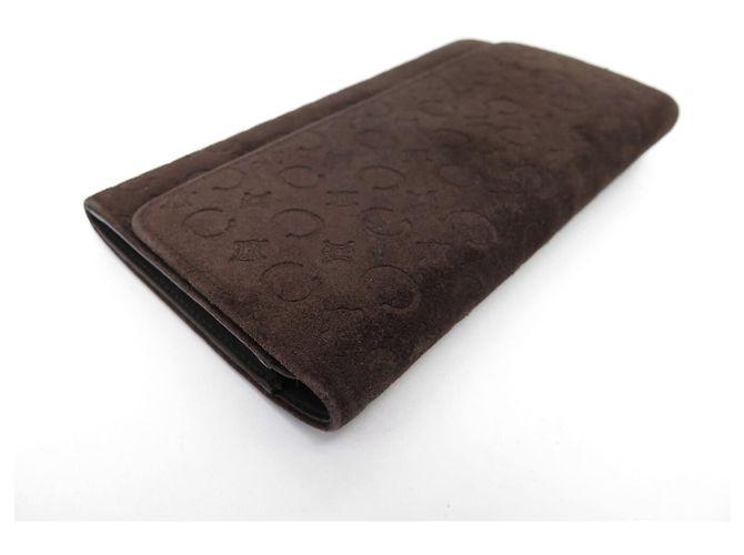 Triomphe Céline VINTAGE CELINE GRAND EMBOSSED TRIUMPH & C SUEDE WALLET Brown - view 4