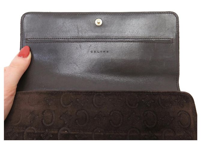 Triomphe Céline VINTAGE CELINE GRAND EMBOSSED TRIUMPH & C SUEDE WALLET Brown - view 5