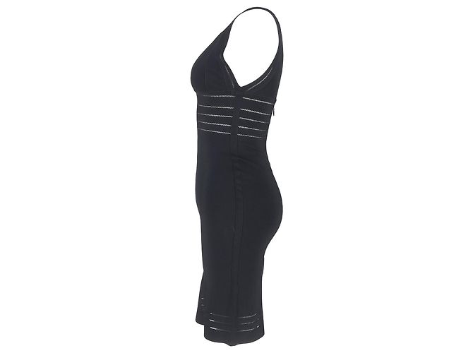 Abito midi in bandage con scollo a V Herve Leger in rayon nero - vista 2