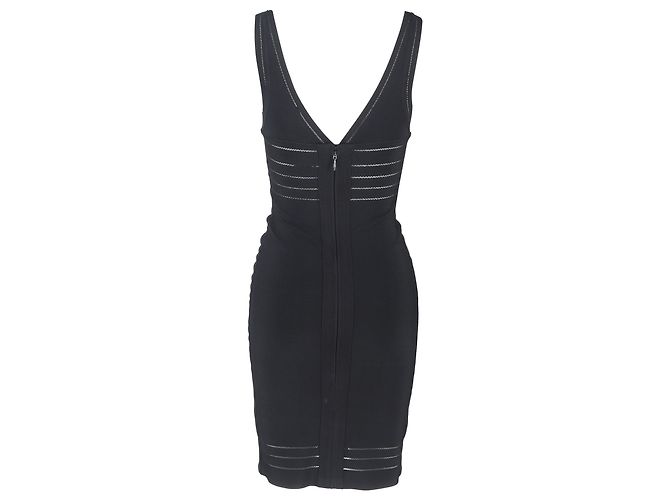 Abito midi in bandage con scollo a V Herve Leger in rayon nero - vista 3
