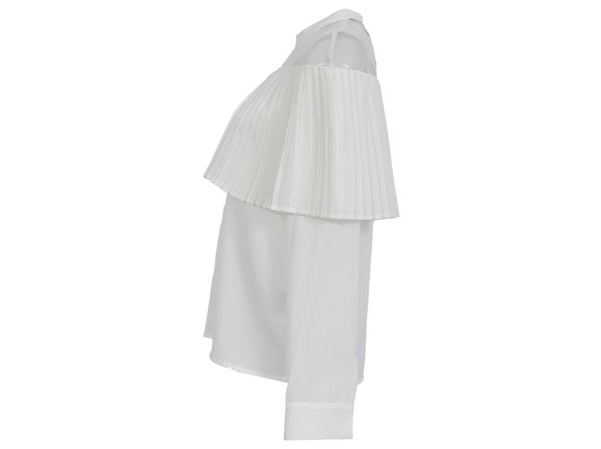 Blusa de manga larga en poliéster blanco con acentos de malla plisada Maje Crudo - vista 2