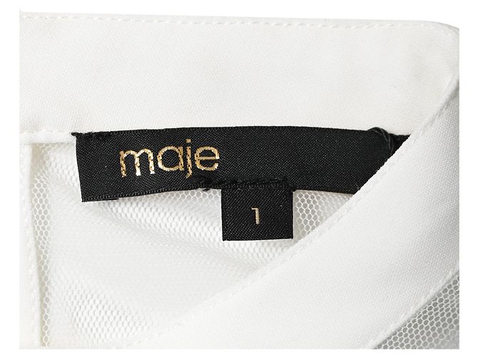 Blusa de manga larga en poliéster blanco con acentos de malla plisada Maje Crudo - vista 4