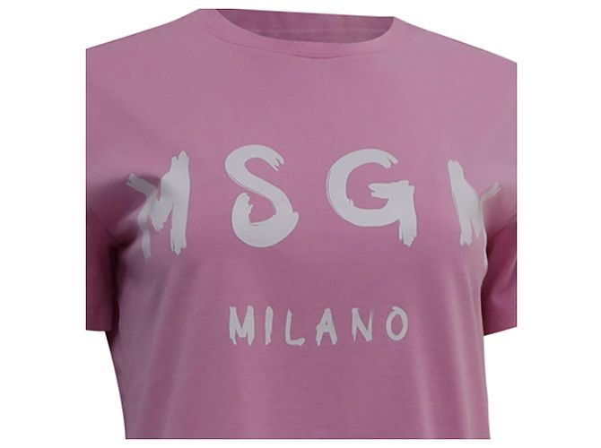 Camiseta de algodão rosa com estampa de logo MSGM - vista 2
