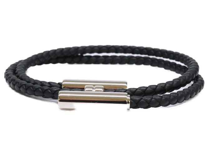 Hermès Bracciale in pelle Tourni Tresse HERMES in nero e argento per uomini - vista 2