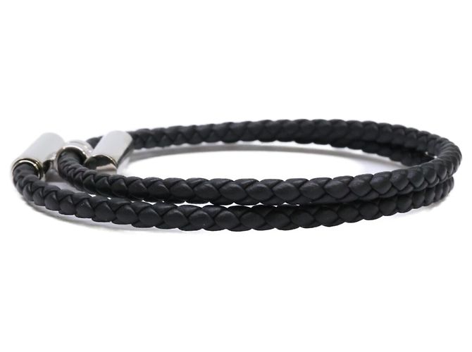 Hermès Bracciale in pelle Tourni Tresse HERMES in nero e argento per uomini - vista 3