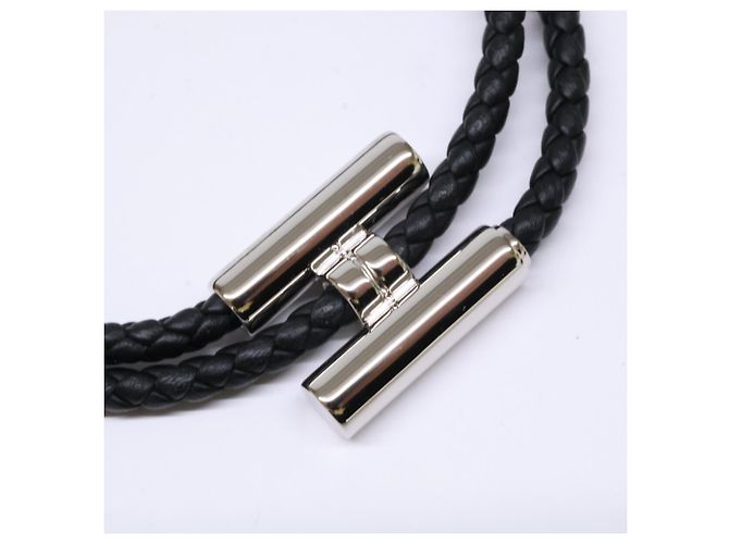 Hermès Bracciale in pelle Tourni Tresse HERMES in nero e argento per uomini - vista 4