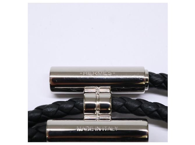 Hermès Bracciale in pelle Tourni Tresse HERMES in nero e argento per uomini - vista 5
