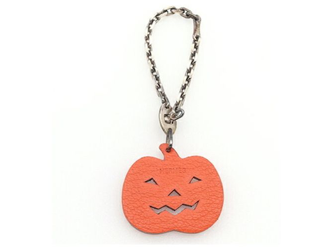 Hermès Hermes accessory bag charm pumpkin orange leather keychain key ring handbag jack-o'-lantern women's HERMES - view 2