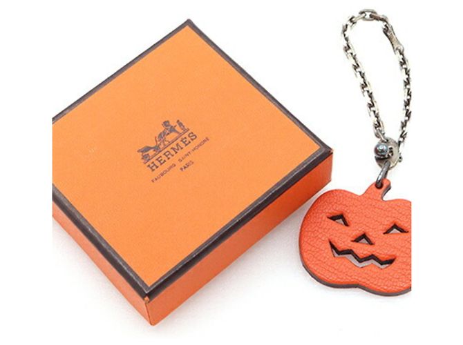 Hermès Hermes accessory bag charm pumpkin orange leather keychain key ring handbag jack-o'-lantern women's HERMES - view 7
