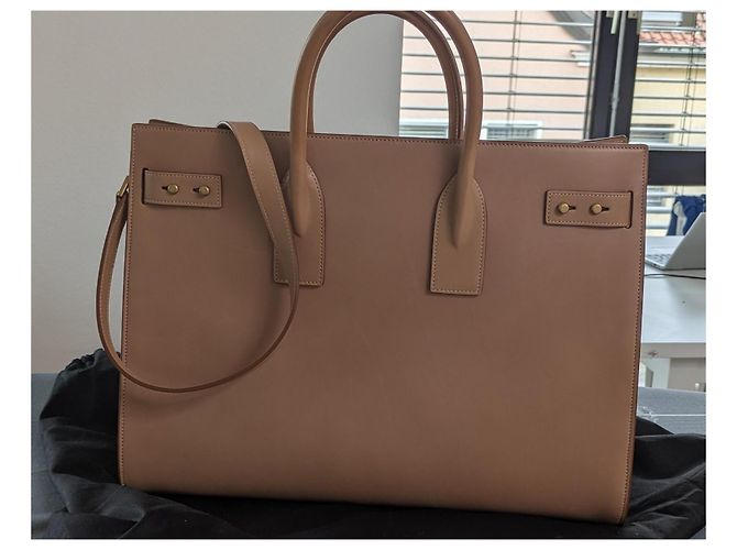 Saint Laurent Sac de Jour Large Beige in Pelle - vista 3