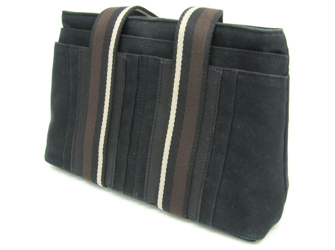 Borsa Hermès Troca Horizontal PM per uomini e donne in pelle e cotone nero, marrone scuro - vista 8