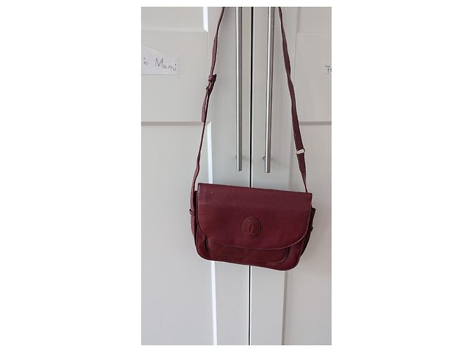 Borsa a tracolla Cartier in pelle rosso scuro Bordò - vista 3