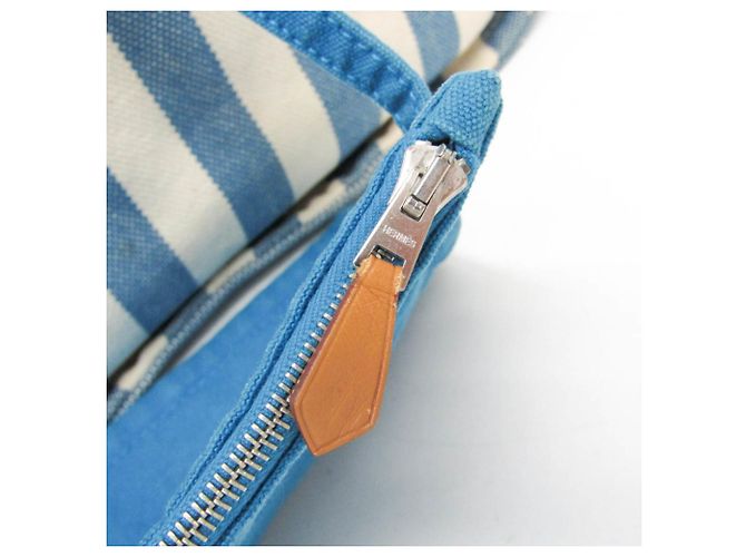 Borsa tote in tela di cotone Hermès Cannes MM per donne e uomini, blu, bianco - vista 17