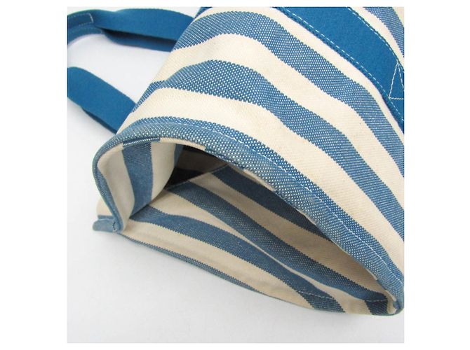 Borsa tote in tela di cotone Hermès Cannes MM per donne e uomini, blu, bianco - vista 4