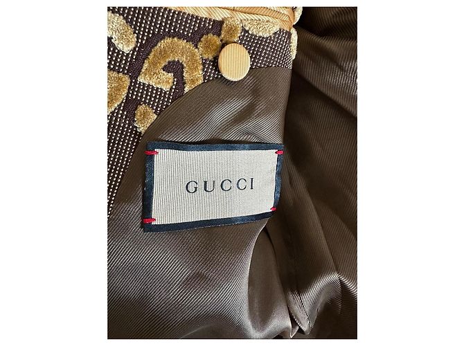 Completo Gucci in velluto marrone con monogramma GG dorato D'oro Caramello - vista 3