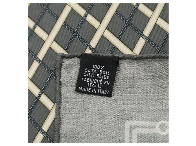 CHANEL Bandana Mini Sciarpa in Seta con Logo a Catena Design Matelassé Grigio Donna Marrone - vista 6