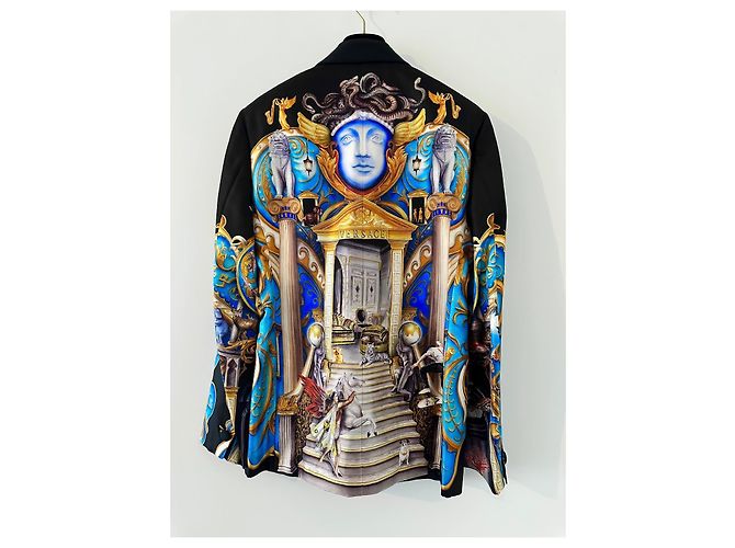 Blazer Versace de seda com estampa de mitologia grega preto azul dourado - vista 2
