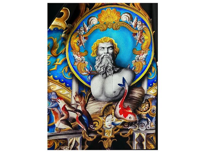 Blazer Versace de seda com estampa de mitologia grega preto azul dourado - vista 7