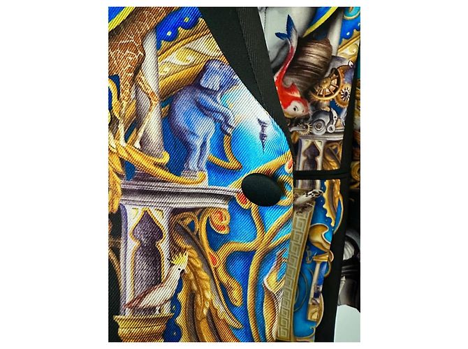Blazer Versace de seda com estampa de mitologia grega preto azul dourado - vista 8