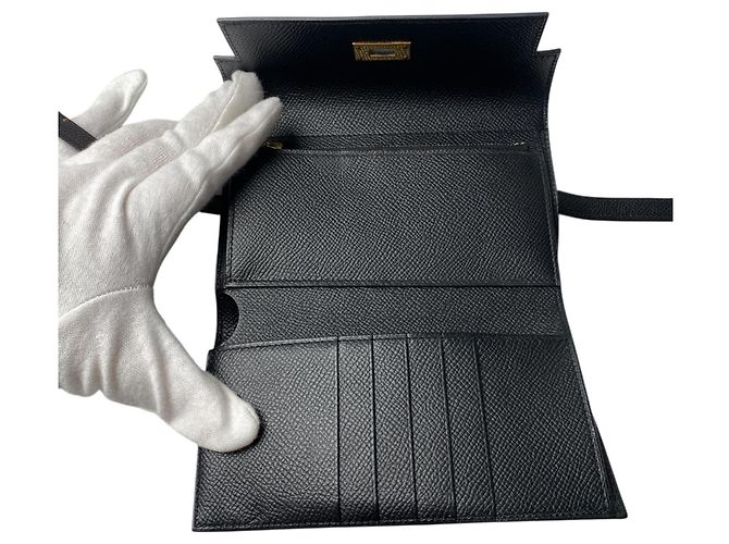 Hermes Hermès Kelly Wallet Medium Black Epson GD Hardware D Stamp Women's - view 6