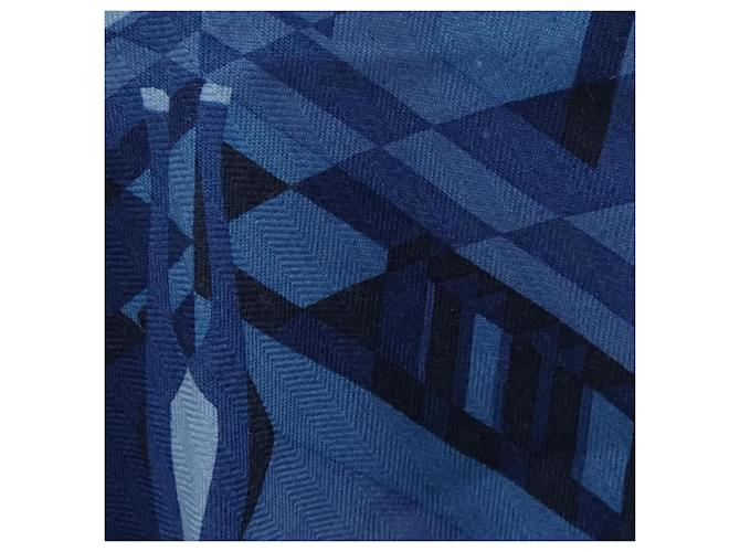 Hermès FAUBOURG EN PERSPECTIVE Rosange GM Sciarpa Blu - vista 5