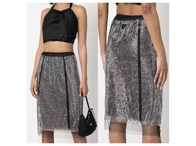 Gonna in tulle con cristalli Prada nera e argento Nero - vista 6