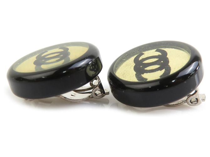 Chanel Schwarz und Silber Clip Ohrringe - Ansicht 3