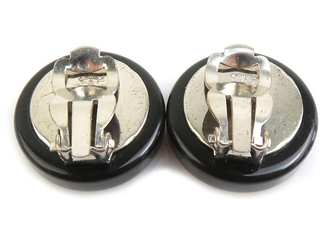 Chanel Schwarz und Silber Clip Ohrringe - Ansicht 5