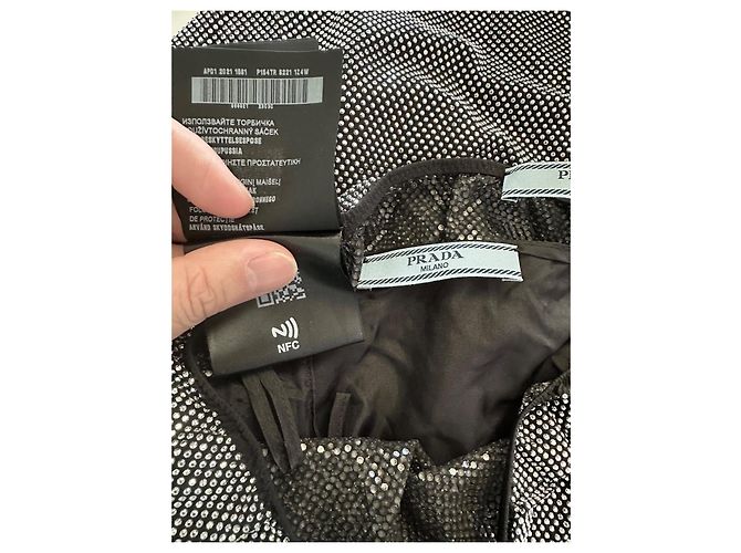 Gonna mini in tulle Prada rete di cristallo argento e seta nera Nero - vista 5
